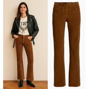NEW! Nili Lotan 0 Corduroy Celia Pants $395 Mid Rise Flare Leg Stretch Brown